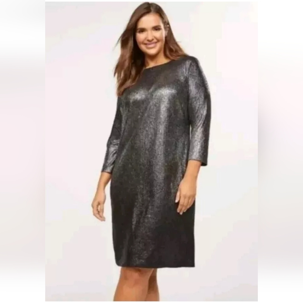 Lane Bryant Black Silver Purple Ombre Foil Shimmer Metallic Sheath Dress 18/20